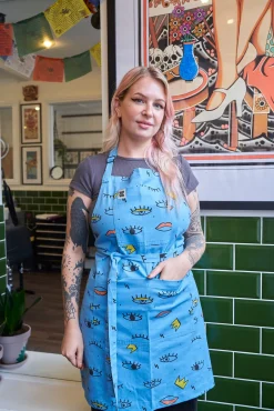 Lucy & Yak Ada - Cotton Apron in Oko Eyes Print Hot