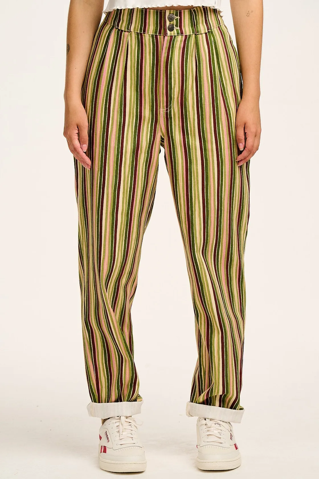 Lucy & Yak Addison - Tapered Twill Trousers in Elm Stripe Online