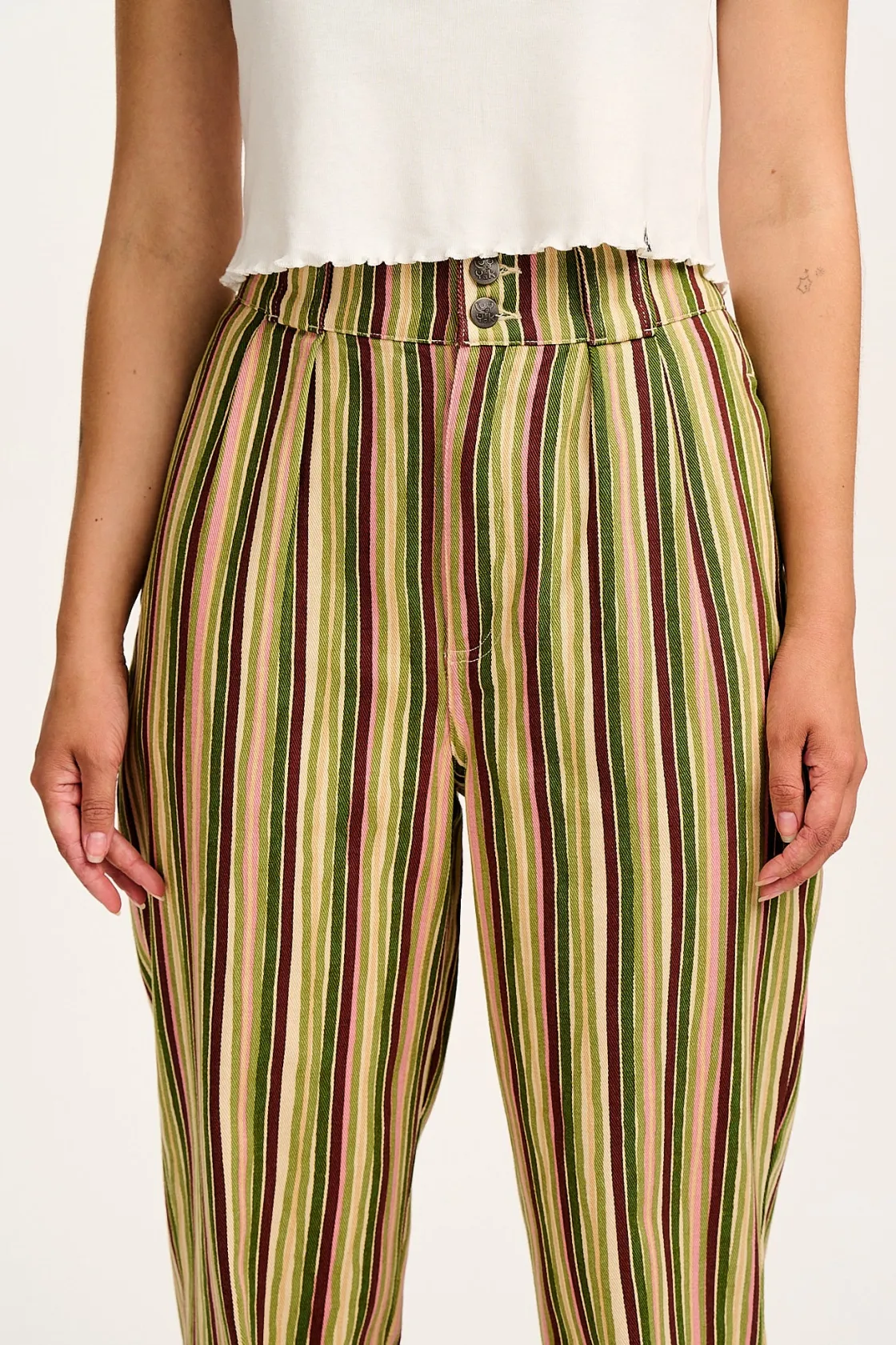 Lucy & Yak Addison - Tapered Twill Trousers in Elm Stripe Online