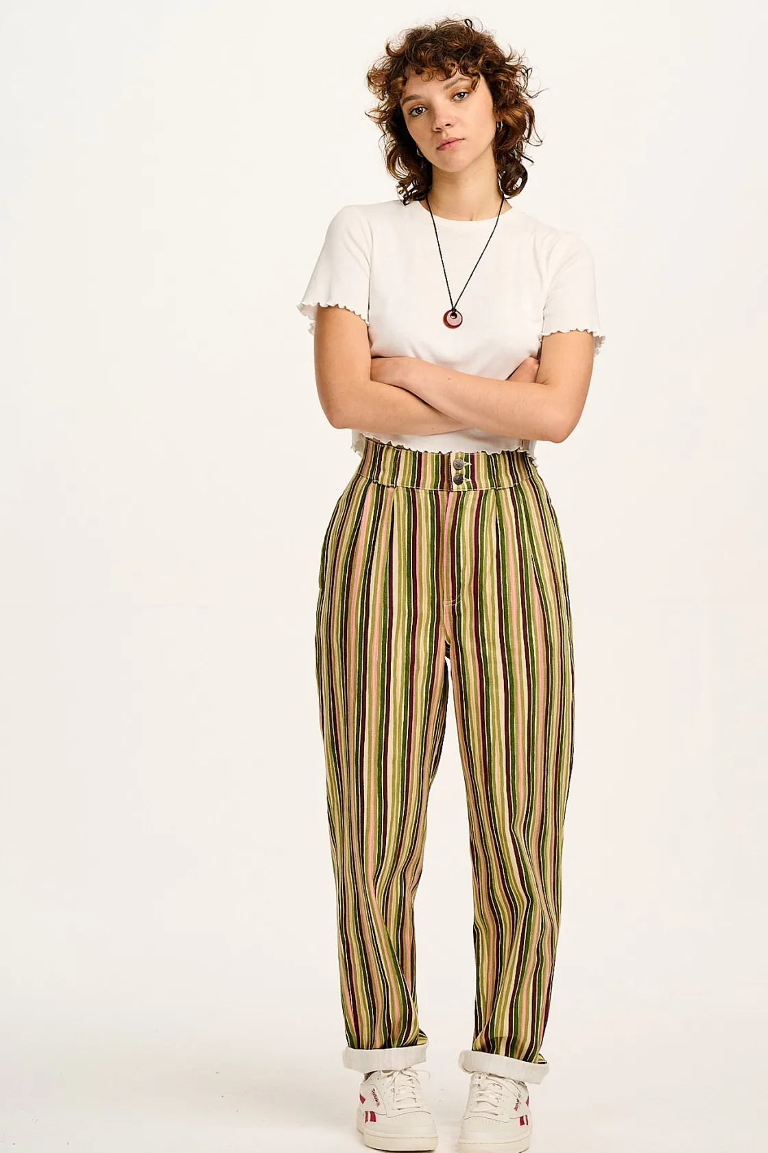 Lucy & Yak Addison - Tapered Twill Trousers in Elm Stripe Online