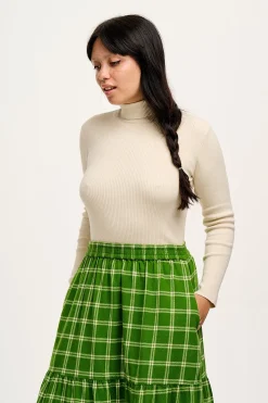 Lucy & Yak Aiden - Roll Neck Knitted Cotton Top in Pearl Best