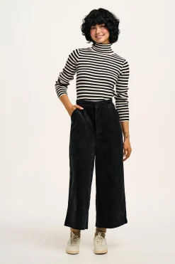 Lucy & Yak Aiden - Roll Neck Knitted Cotton Top in Black & White Stripe Hot