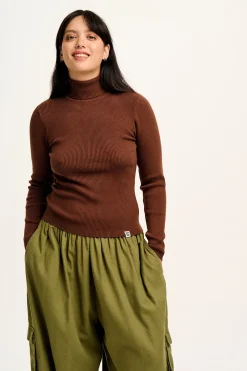 Lucy & Yak Aiden - Roll Neck Knitted Top in Mocha Brown Clearance