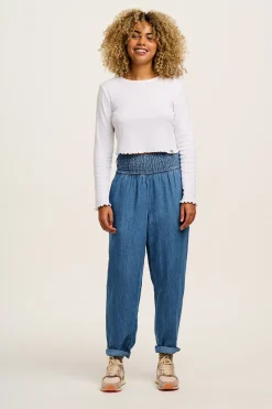 Lucy & Yak Alexa - Cotton & Hemp Trousers in Mid Wash Blue Clearance