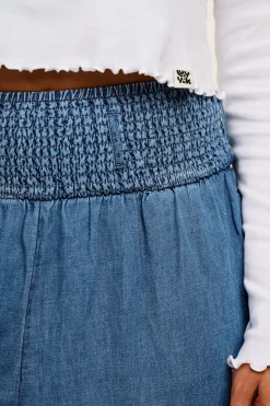 Lucy & Yak Alexa - Cotton & Hemp Trousers in Mid Wash Blue Clearance