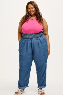 Lucy & Yak Alexa - Cotton & Hemp Trousers in Mid Wash Blue Clearance