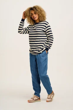 Lucy & Yak Alexa - Cotton & Hemp Trousers in Mid Wash Blue Clearance