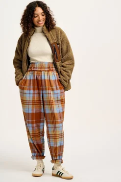 Lucy & Yak Alexa - Cotton Trousers in Brown & Blue Alastair Tartan Clearance