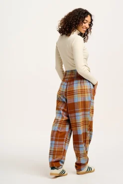 Lucy & Yak Alexa - Cotton Trousers in Brown & Blue Alastair Tartan Clearance
