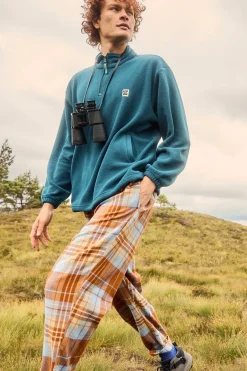 Lucy & Yak Alexa - Cotton Trousers in Brown & Blue Alastair Tartan Clearance
