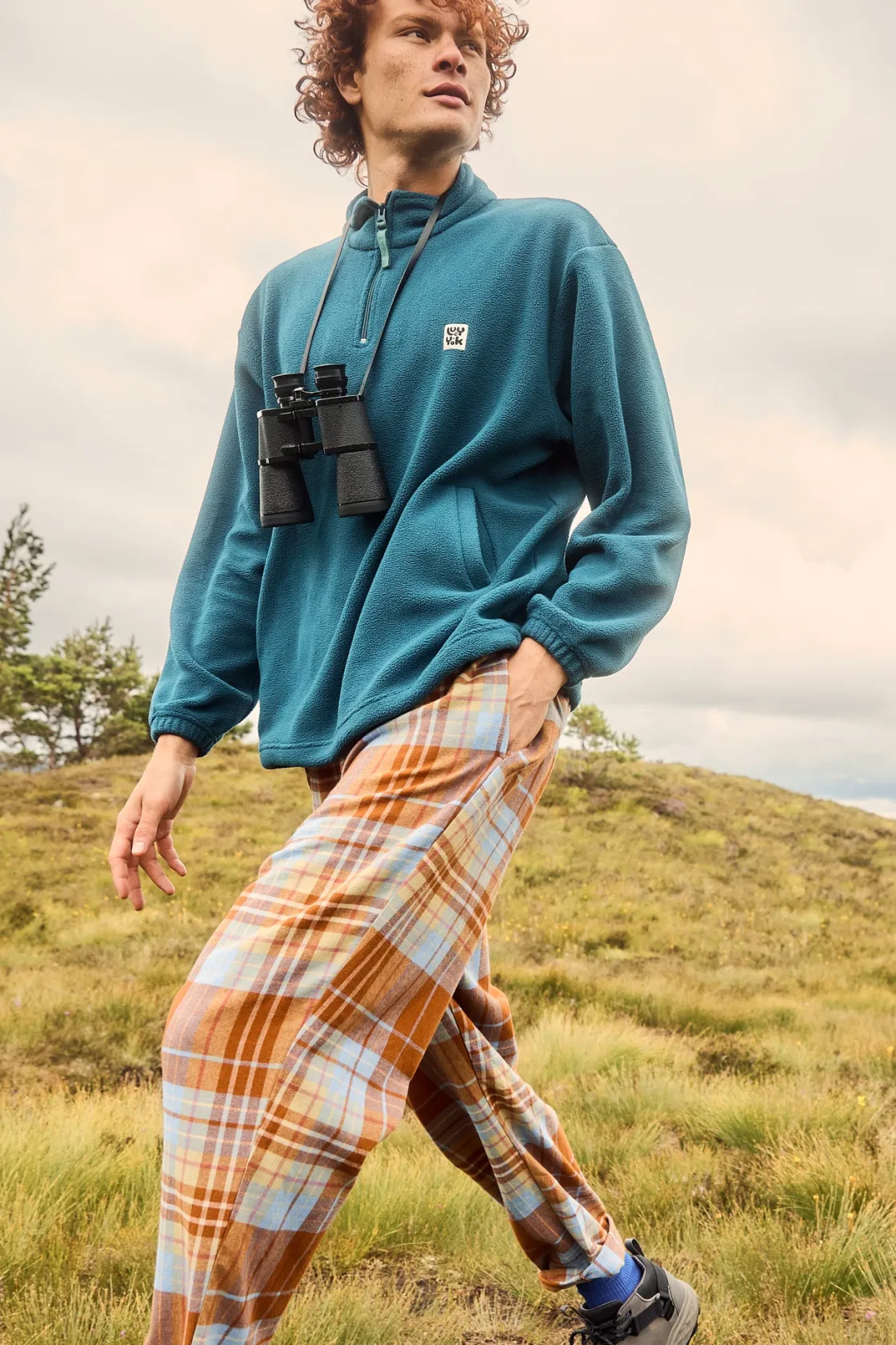 Lucy & Yak Alexa - Cotton Trousers in Brown & Blue Alastair Tartan Clearance