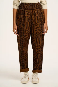 Lucy & Yak Alexa - Cotton Trousers in Brown Penny Patchwork Print Hot