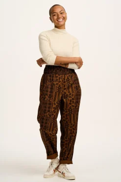 Lucy & Yak Alexa - Cotton Trousers in Brown Penny Patchwork Print Hot