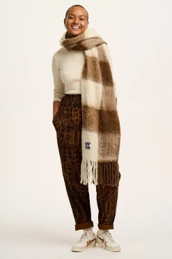 Lucy & Yak Alexa - Cotton Trousers in Brown Penny Patchwork Print Hot