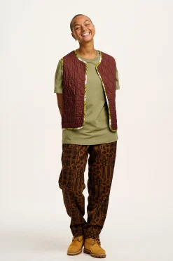 Lucy & Yak Alexa - Cotton Trousers in Brown Penny Patchwork Print Hot