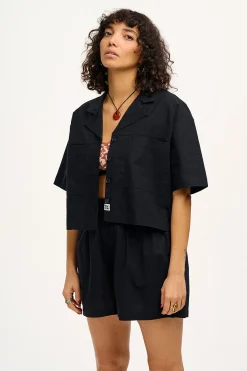 Lucy & Yak Alfie - Cotton & Linen Shirt in Black Online
