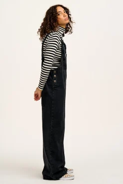Lucy & Yak Ali - Slouchy Denim Dungarees in Washed Black Clearance