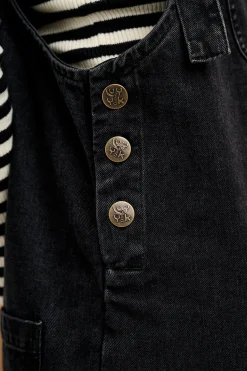 Lucy & Yak Ali - Slouchy Denim Dungarees in Washed Black Clearance
