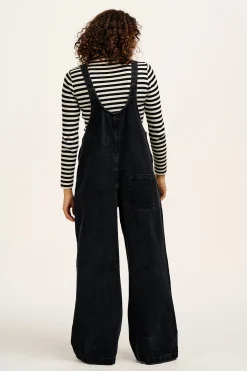 Lucy & Yak Ali - Slouchy Denim Dungarees in Washed Black Clearance