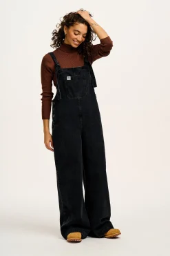 Lucy & Yak Ali - Slouchy Denim Dungarees in Washed Black Clearance