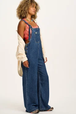 Lucy & Yak Ali - Slouchy Denim Dungarees in Mid Wash Blue New