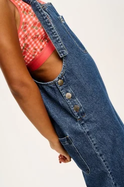 Lucy & Yak Ali - Slouchy Denim Dungarees in Mid Wash Blue New