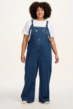 Lucy & Yak Ali - Slouchy Denim Dungarees in Mid Wash Blue New