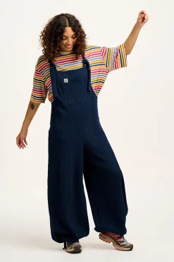 Lucy & Yak Ali - Slouchy Waffle Cotton Dungarees in Varsity Blue Best