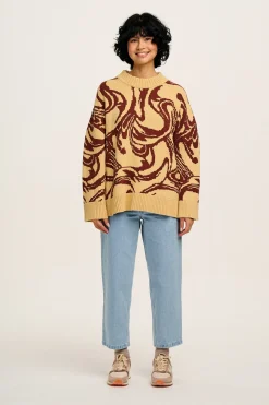 Lucy & Yak Amari - Oversized Knitted Jumper in Cream & Brown Swirl Hot