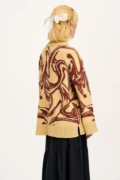 Lucy & Yak Amari - Oversized Knitted Jumper in Cream & Brown Swirl Hot