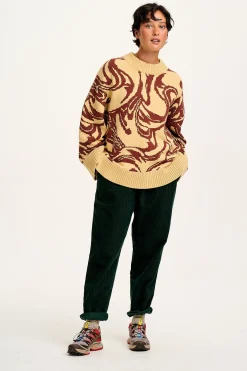 Lucy & Yak Amari - Oversized Knitted Jumper in Cream & Brown Swirl Hot