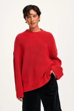 Lucy & Yak Amari - Oversized Knitted Jumper in Red Outlet