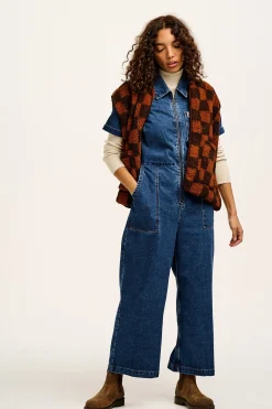 Lucy & Yak Aubrey - Borg Fleece Gilet in Terry Brown Check Print New