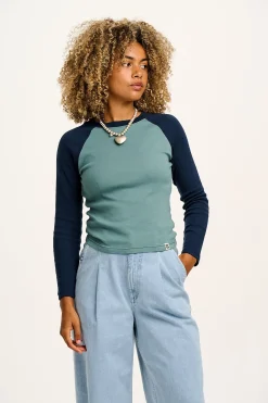 Lucy & Yak Avi - Long Sleeve Raglan Tee in Varsity Block New