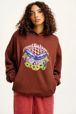 Lucy & Yak Bailey - Hoodie in Brown with Find Balance Print Best