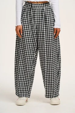 Lucy & Yak Beau - Balloon Brushed Cotton Trousers in Black & White Mono Gingham Print Best