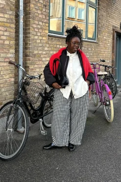 Lucy & Yak Beau - Balloon Brushed Cotton Trousers in Black & White Mono Gingham Print Best