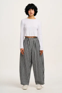 Lucy & Yak Beau - Balloon Brushed Cotton Trousers in Black & White Mono Gingham Print Best