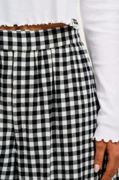 Lucy & Yak Beau - Balloon Brushed Cotton Trousers in Black & White Mono Gingham Print Best