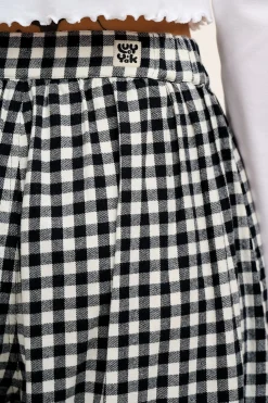 Lucy & Yak Beau - Balloon Brushed Cotton Trousers in Black & White Mono Gingham Print Best