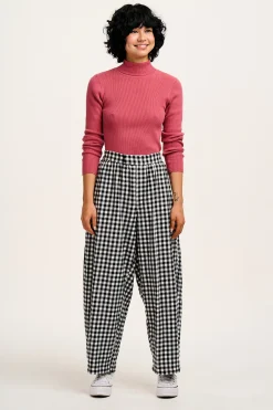 Lucy & Yak Beau - Balloon Brushed Cotton Trousers in Black & White Mono Gingham Print Best
