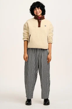 Lucy & Yak Beau - Balloon Brushed Cotton Trousers in Black & White Mono Gingham Print Best