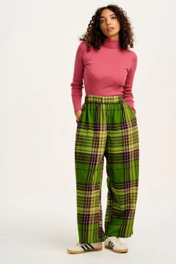 Lucy & Yak Beau - Balloon Brushed Cotton Trousers in Green Isla Tartan Print Clearance