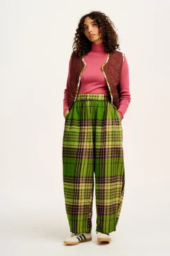 Lucy & Yak Beau - Balloon Brushed Cotton Trousers in Green Isla Tartan Print Clearance