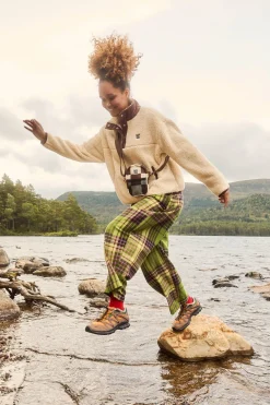 Lucy & Yak Beau - Balloon Brushed Cotton Trousers in Green Isla Tartan Print Clearance