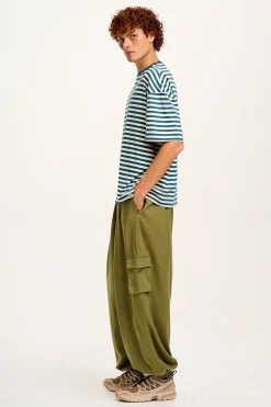 Lucy & Yak Benny - Oversized Cotton Tee in Blue & Ecru Stripe Fashion