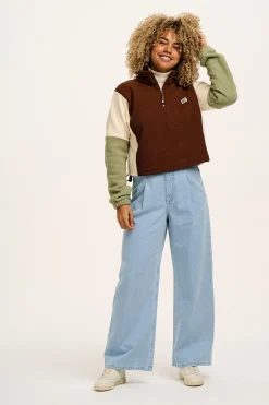 Lucy & Yak Blake - Cropped Polar Fleece in Cocoa, Cream & Sage Sale