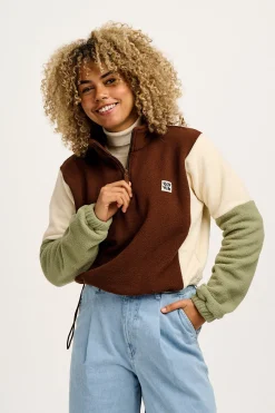 Lucy & Yak Blake - Cropped Polar Fleece in Cocoa, Cream & Sage Sale