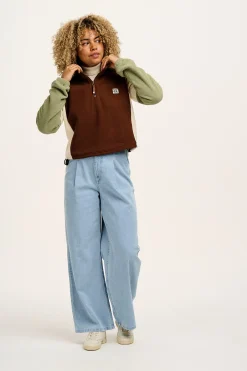 Lucy & Yak Blake - Cropped Polar Fleece in Cocoa, Cream & Sage Sale