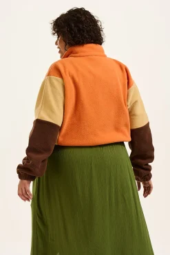 Lucy & Yak Blake - Cropped Polar Fleece in Orange, Cream & Brown Outlet